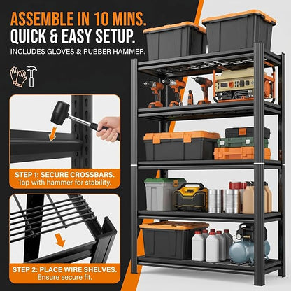 Garage Shelving Unit, 3000LBS Heavy Duty 5-Tier Metal Storage Shelves, - Image 8
