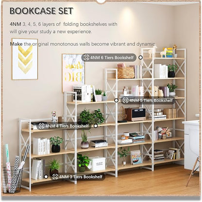 4NM 6 Tiers No Assembly Book Shelves, 61.8" H Folding Bookshelf Bookcase Open - Image 5