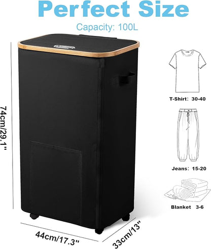 Vincona Laundry Basket with Wheels, Tall Dirty Clothes Hamper on Wheels - Image 2
