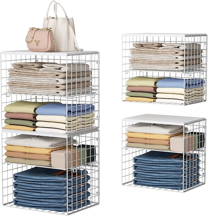 Huxitocan 4-Tier Stackable Closet Organizers and Storage Shelves, Closet by Huxitocan