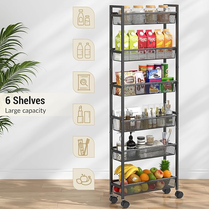 6 Tier Slim Storage Cart, Narrow Cart - Image 5
