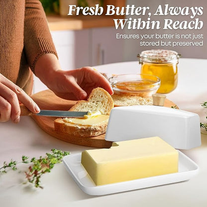 Flexzion Ceramic White European Butter Dish - Image 2