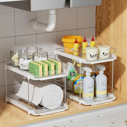 Delamu 4 Pack 2-Tier Bathroom Under Sink Organizers and Storage, Pull Out Clear - Image 5