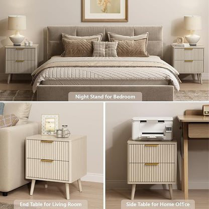 CARPETNAL Fluted Nightstand, Wood End Table Mid Century Night Stands - Image 7