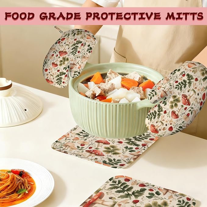 Red Mushroom Forest Strawberry Silicone Oven Mitts and Pot Holders, - Image 7