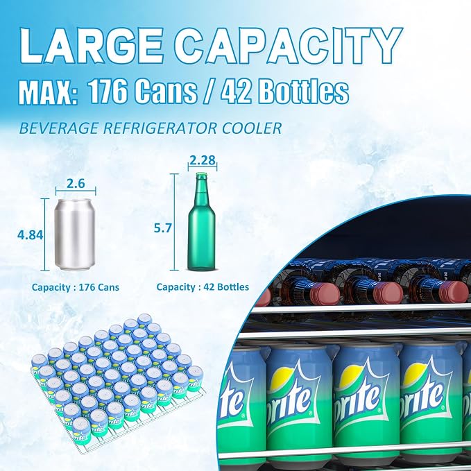 Dual Zone Wine and Beverage Refrigerator, 176 Can 42 Bottle Capacity Cooler - Image 6