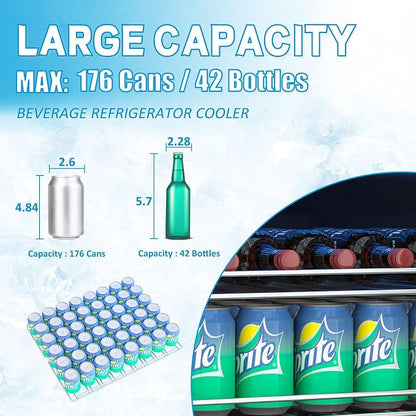 Dual Zone Wine and Beverage Refrigerator, 176 Can 42 Bottle Capacity Cooler - Image 6