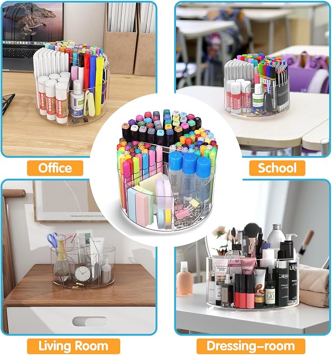 Acrylic Pen Holder, 360 Degree Rotating Pen Organizer, Rotating Desk Acrylic - Image 4