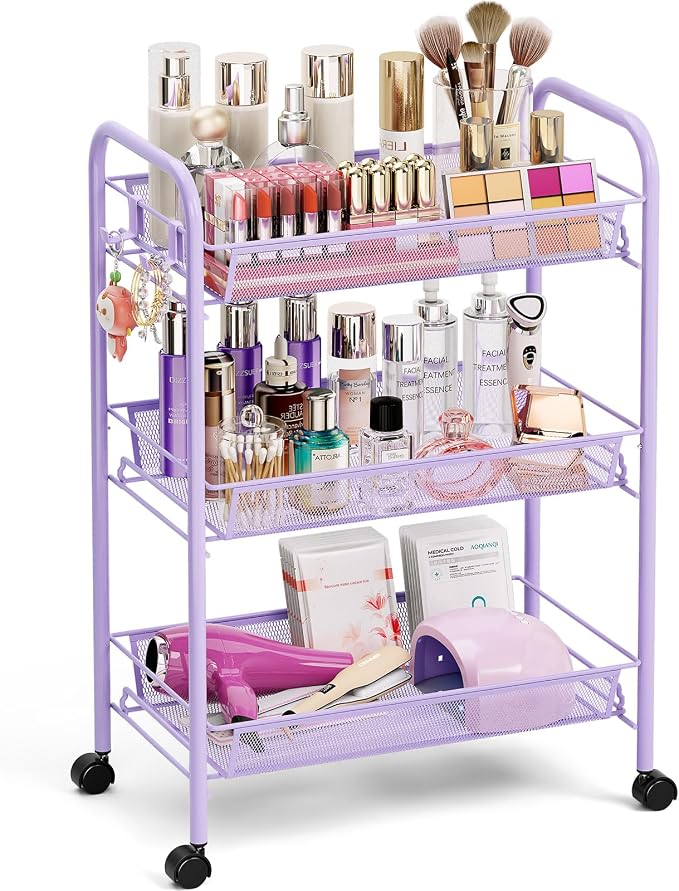 TOOLF 3-Tier Metal Rolling Cart, Mesh Wire Easy Assemble Utility Cart, Storage by TOOLF