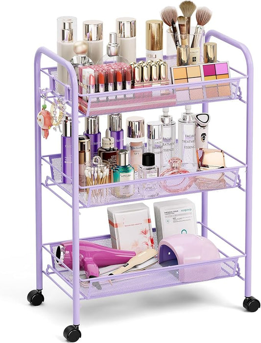 TOOLF 3-Tier Metal Rolling Cart, Mesh Wire Easy Assemble Utility Cart, Storage by TOOLF