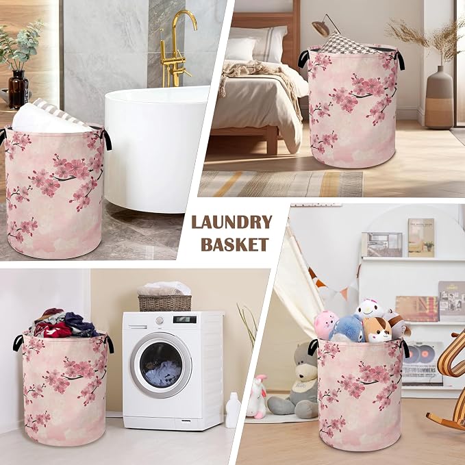 Laundry Hamper, Cherry Blossom Waterproof Oxford Cloth Storage Basket - Image 7