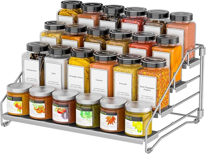 4 Tier Spice Rack for Cabinet, Spice Rack Organizer, Depth Adjustable Spice by BOIVSHI