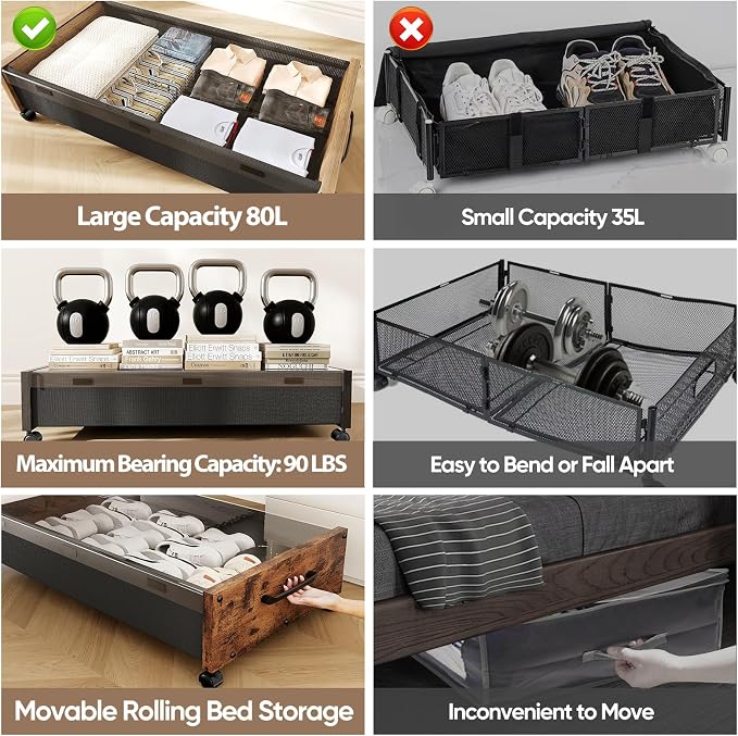 KITHELP Wooden Under Bed Storage - Image 2