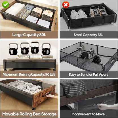 KITHELP Wooden Under Bed Storage - Image 2
