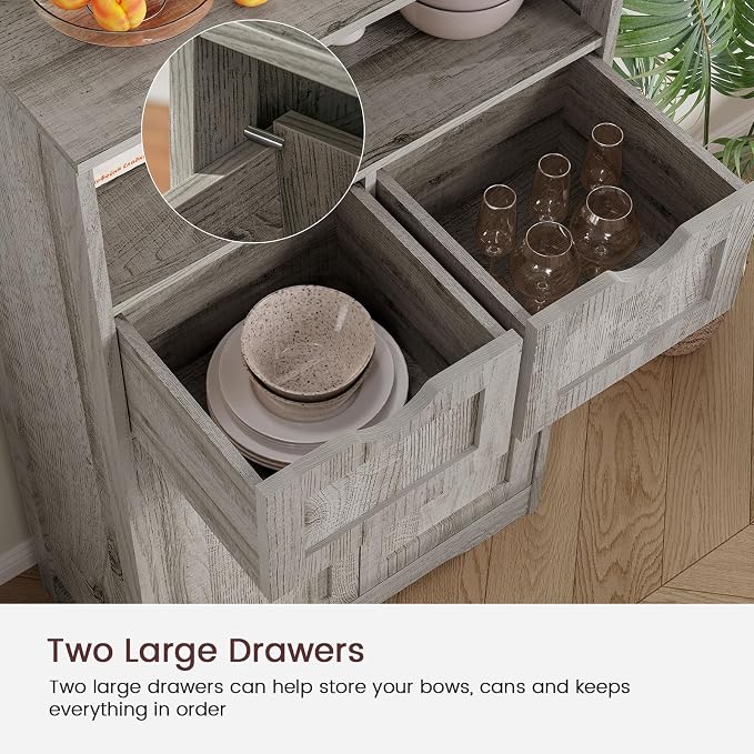 Iwell Storage Cabinet with 2 Drawers & 2 Adjustable Shelves, Kitchen Cabinet - Image 6
