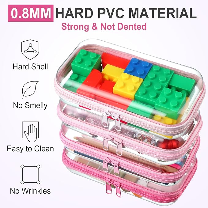 Hoolerry 4 Pcs Hard Clear Zipper Case Makeup Bags Plastic Pencil Pouch - Image 4