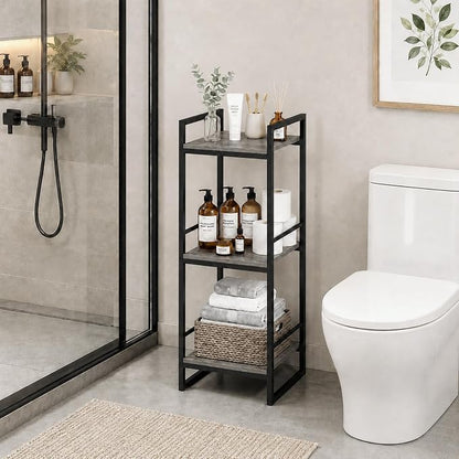 BYFU 3 Tier Bathroom Storage Open Shelf Grey Metal Corner Storage Rack | 33.5" - Image 2