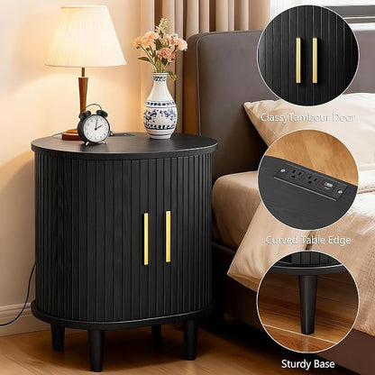 Nightstands Set of 2 & Charging Station, Fluted Accent Side Table - Image 5