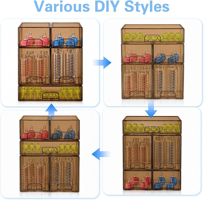 Baby Bottle Organizer, 5 Pack Tea Brown Acrylic Stackable Storage Drawers - Image 8