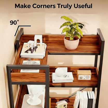 HealSmart 5 Tier L Shape Bookshelf, Industrial Wooden Bookcase - Image 7