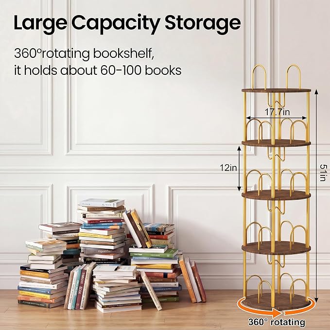 4 Tier Rotating Bookshelf, 360° Spinning Bookshelf Tower, Narrow Corner Book - Image 2