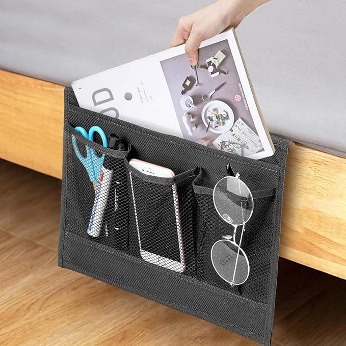 Bedside Storage Organizer with 4 Pockets, Bedside Caddy, Remote Control Holder - Image 4