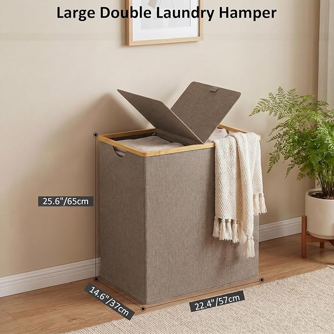 efluky Laundry Hamper with Lid, Double Laundry Basket with 2 Removable Bags - Image 5