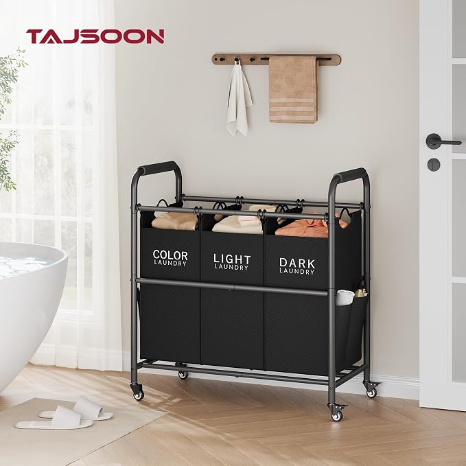 Tajsoon 3 Bag Laundry Sorter Cart, Laundry Hamper Sorter Basket - Image 6