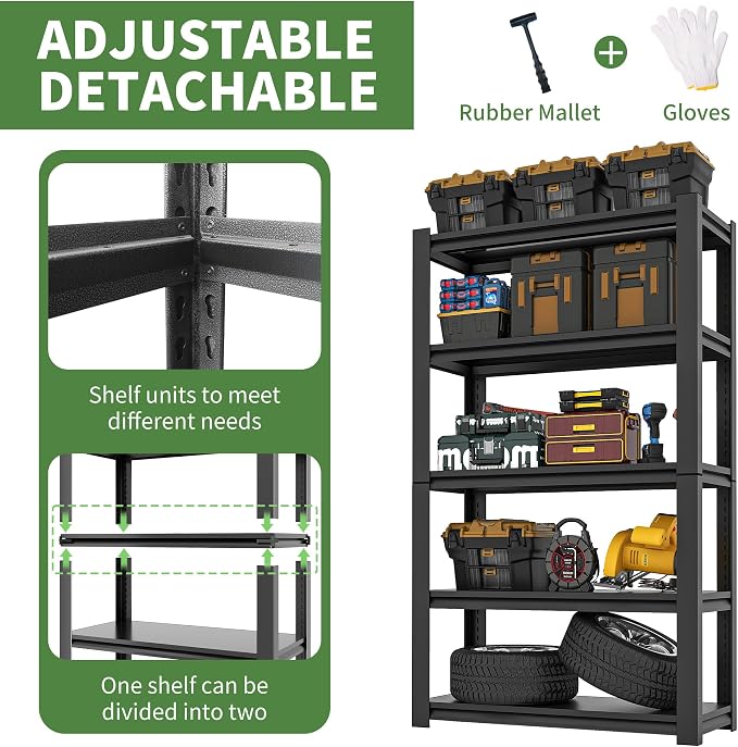 72" H Garage Shelving, Garage Shelves Heavy Duty, 5 Tier Adjustable Garage - Image 6
