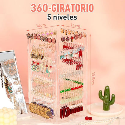 17Dec 360 Rotating Earring Holder Organizer Stand, 5 Tiers Acrylic Jewelry - Image 2