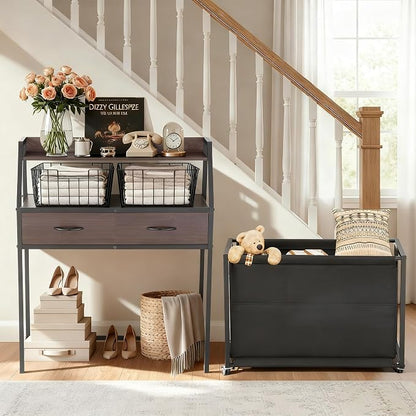 Laundry Hamper with Shelf, 2 Tier Rolling Laundry Hamper 3 section, Laundry - Image 4