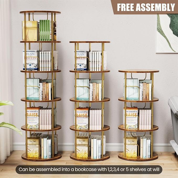 Flycity 4 Tier Rotating Bookshelf, 360° Corner Bookshelf Tower, Round Revolving - Image 5