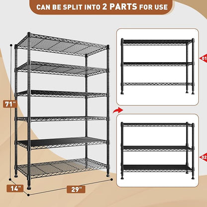 REIBII 71" H Metal Shelves 6 Tier Storage Shelves 1200LBS Adjustable Shelving - Image 3