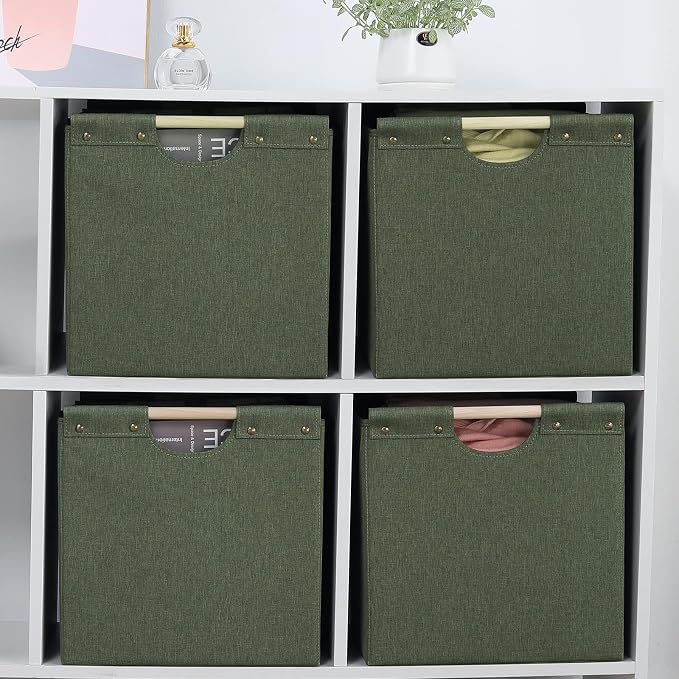 HOONEX Large Collapsible Storage Bins, Linen Fabric, Storage Baskets - Image 4