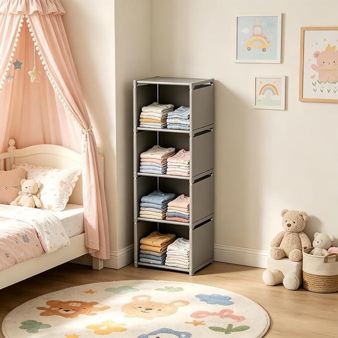 RIIPOO Book Shelf, 4-Cube Storage Organizer, Metal & Fabric Bookcase - Image 4