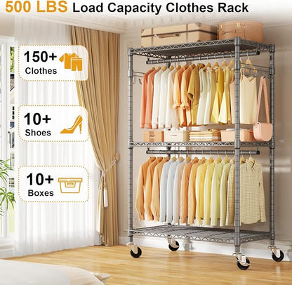 P1 Rolling Clothing Rack with Lockable Wheels, Heavy-Duty Garment Rack - Image 2