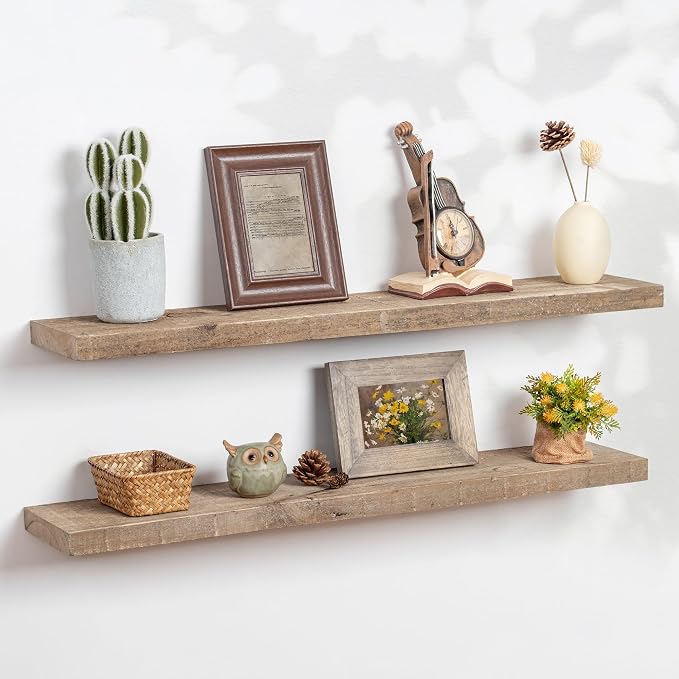 Floating Shelves | 8" Deep Rustic Reclaimed Barnwood Wall Hanging Shelves by FLYJOE