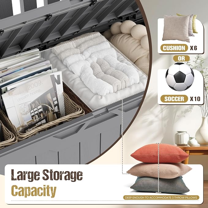 80-Gallon Outdoor Storage Bench, Waterproof Deck Box - Image 4
