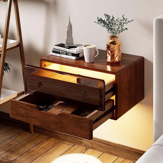 HedoAjim Nightstand Set of 2, Bedside Table Side End Table, Solid Wood Floating - Image 6