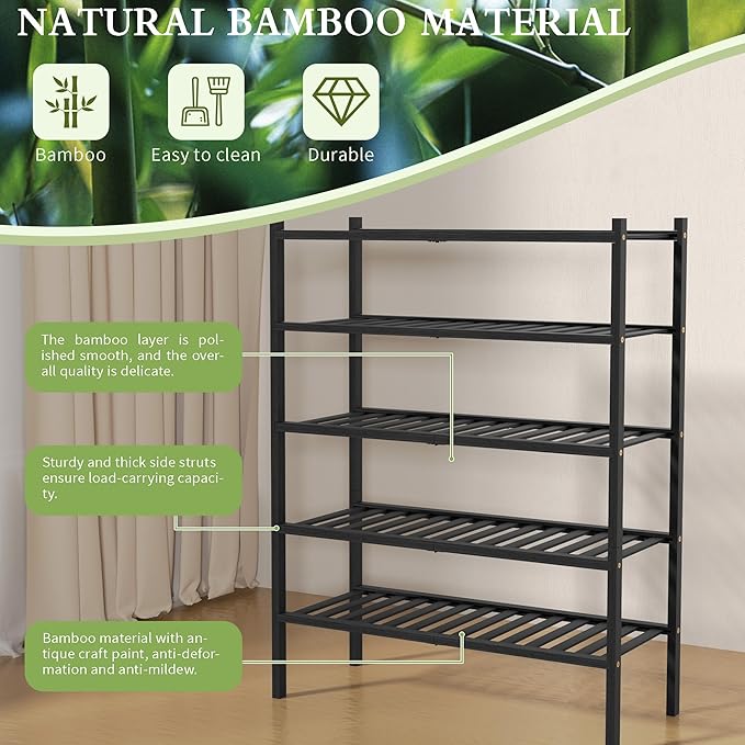5 Tier Bamboo Shoe Rack for Closet Free Standing Wood Shoe Shelf for Entryway - Image 6