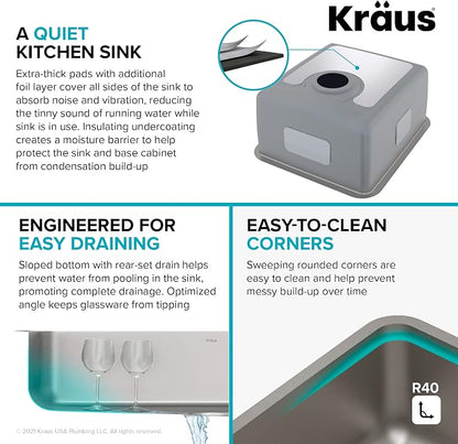 KRAUS Dex 17-Inch Undermount Single Bowl TRU16 Gauge Stainless Steel Kitchen - Image 7