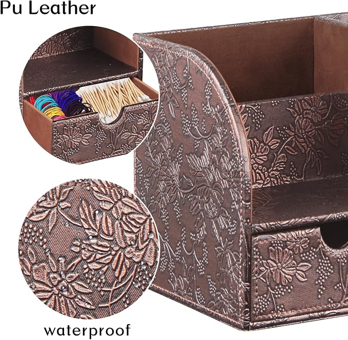 Square Tissue Box Cover with Drawer Storage and Tray on Top, PU Leather Tissues - Image 5