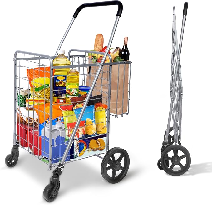 Whitmor Utility Folding Shopping Cart, 115L Heavy Duty Grocery Cart by Whitmor