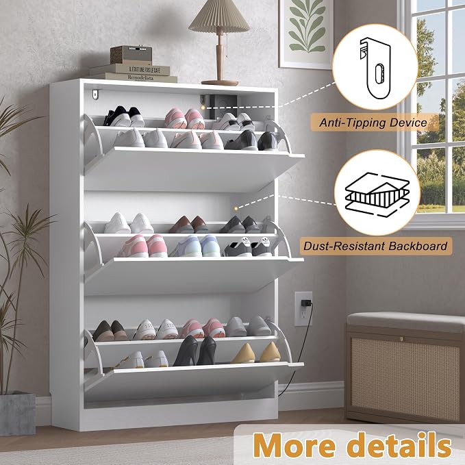 BORNOON Shoe Cabinet with Odor Control and Back Panels, Deodorizing Slim 3-Flip - Image 6