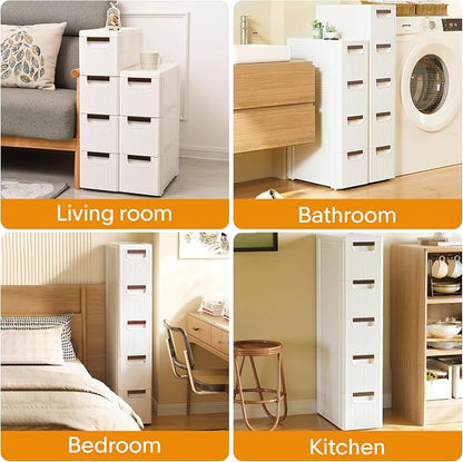 3 Drawers Slim Bathroom Storage Cabinet Dresser, Narrow Plastic Rolling Cart - Image 6