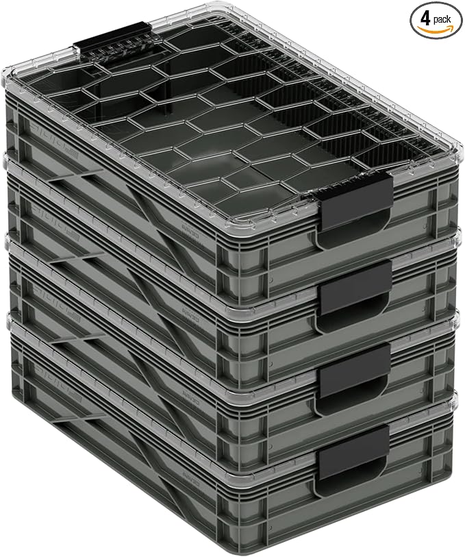 SIDIO Quarter Crate 4 Pack of Stackable Storage Bins by Sidio