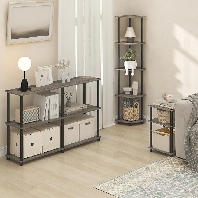 Furinno Turn-N-Tube Corner Shelf, 5-Tier Corner Bookshelf, Open Storage Shelves - Image 5