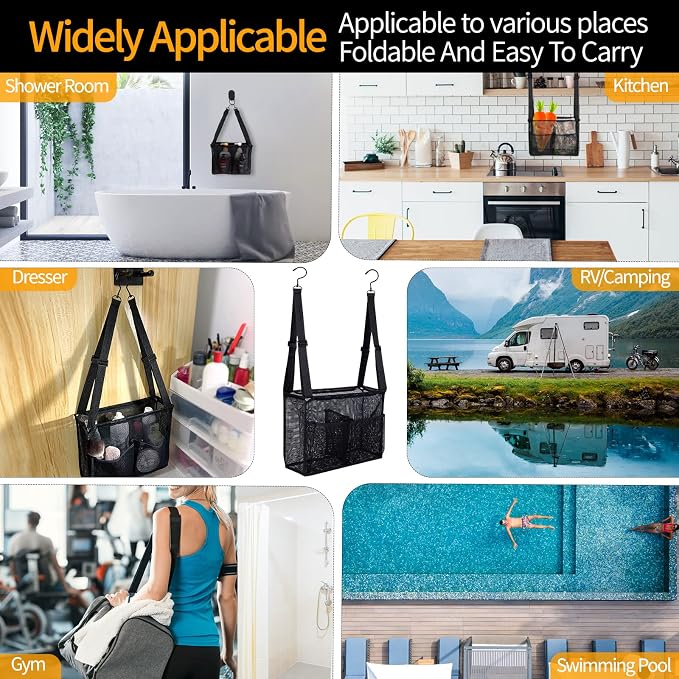 4 Storage Pockets Adjustable Hanging Mesh Bathroom Bag, Shower Caddy College - Image 7