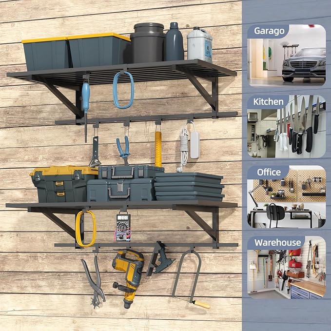 2-Pack 2x4ft Garage Shelving Wall Mounted, Heavy Duty Garage Storage Shelves - Image 5