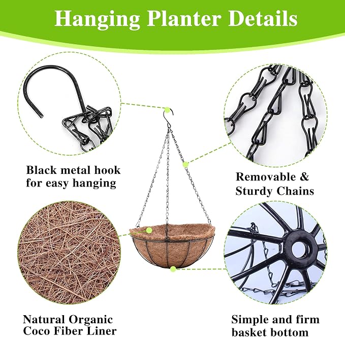 EIMQUVW Hanging Planters Basket Set of 3 Hanging Flower Pots 10 Inch Chain - Image 5